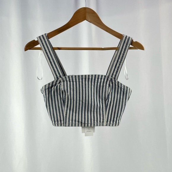 NWT Zara Striped Denim Crop Top in Blue White Size‎ Extra Small - Picture 2 of 7